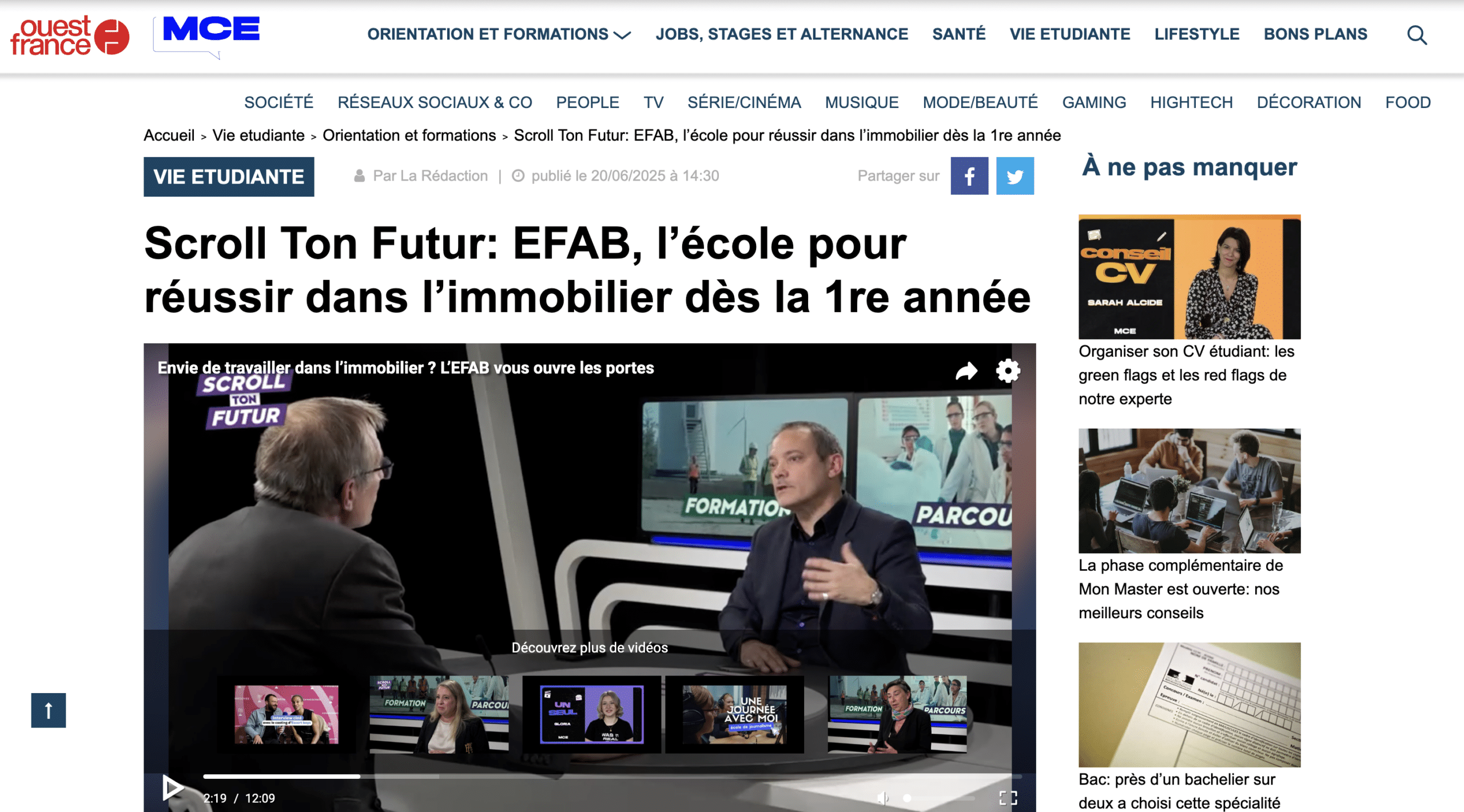Revue de presse EFAB MCE Ouest France
